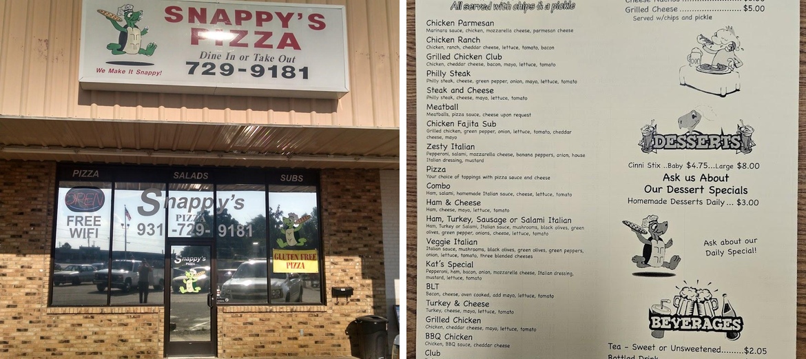 Snappy's Pizza of Centerville Menu